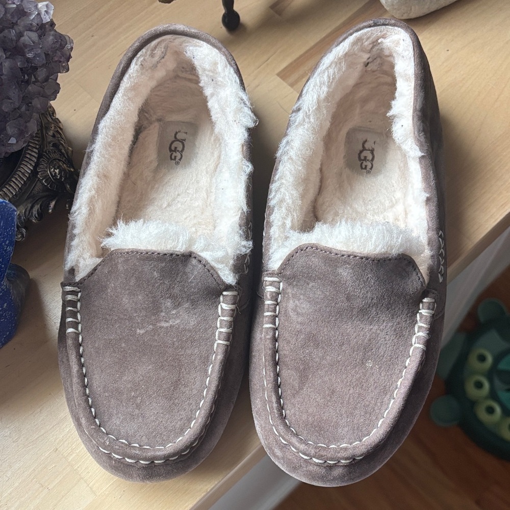 UGG Chestnut Suede Shearling Moccasin Slippers